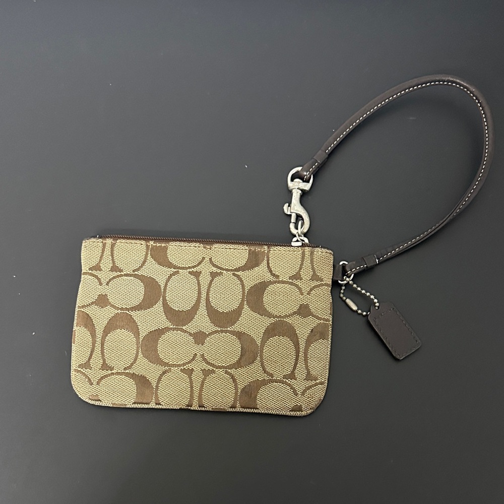 Coach Signature Brown and Tan Wristlet with Coach Hang Tag.Small. EUC - Picture 11 of 14
